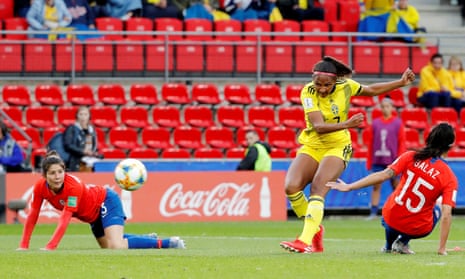 Madelen Janogy slams in Sweden’s second after a lovely jinking run in the area.