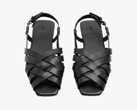M&S leather woven flat slingback sandals.
