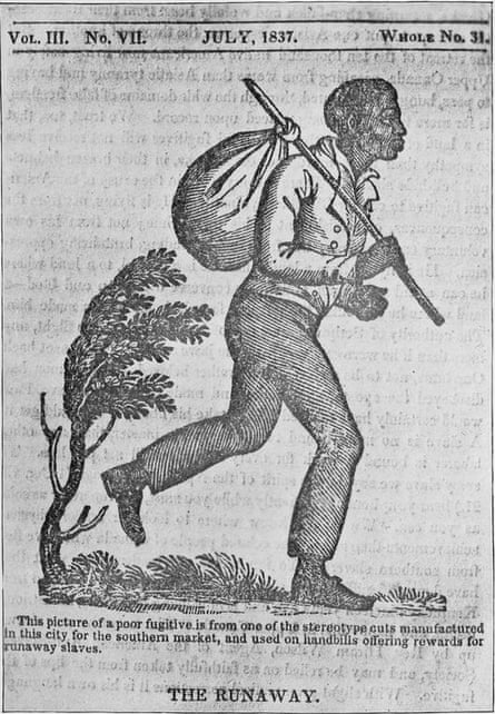 An illustration of a runaway slave from 1898.