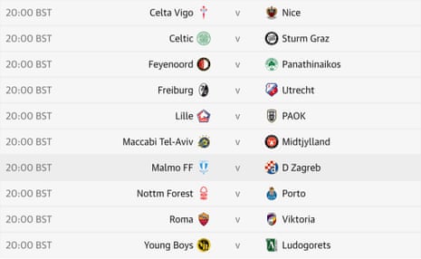 Europa League kick-offs.