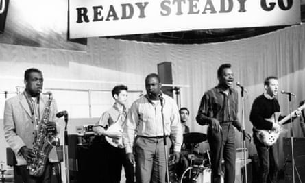 Count Prince Miller, second right, performing with the Vagabonds on Ready Steady Go. Jimmy James is standing next to him in the white shirt.