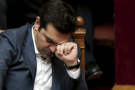 Greek PM Tsipras reacts during a parliamentary session in Athens<br>Greek Prime Minister Alexis Tsipras reacts during a parliamentary session in Athens, Greece July 16, 2015. The Greek parliament passed a sweeping package of austerity measures demanded by European partners as the price for opening talks on a multi-billion euro bailout package needed to keep the near-bankrupt country in the euro zone. REUTERS/Alkis Konstantinidis
