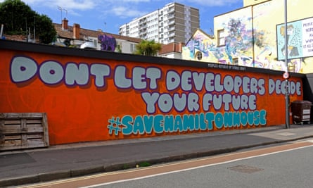 Graffiti supports a campaign to save community hub Hamilton House from being redeveloped into flats.