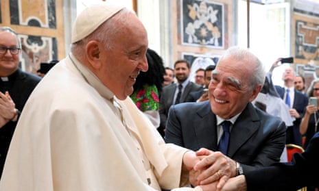 Pope Francis and Martin Scorsese meet at the Vatican on 27 May 2023.