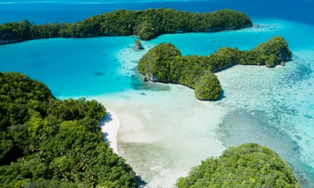 Two-dogs beach in Palau’s Rock Islands.