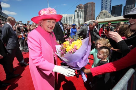 Queen Elizabeth II greets a large crowd in Federation Square, Melbourne on 26 October during her 2011 visit to Australia.