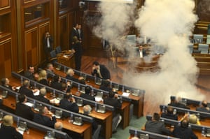 A Kosovo politician sets off a ‘smoke bomb’