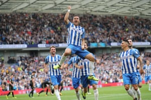 Tomer Hemed celebrates scoring the winning goal scores a goal in Brighton 1-0 win over Newcastle at The Amex Stadium.