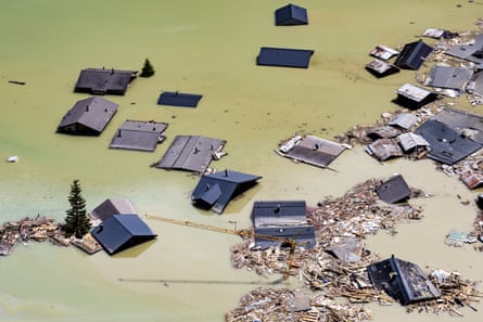 Rooftops of buried buildings in Blatten