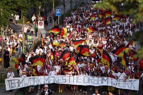 The Germany fans on their fan walk to the Letzigrund Stadium.