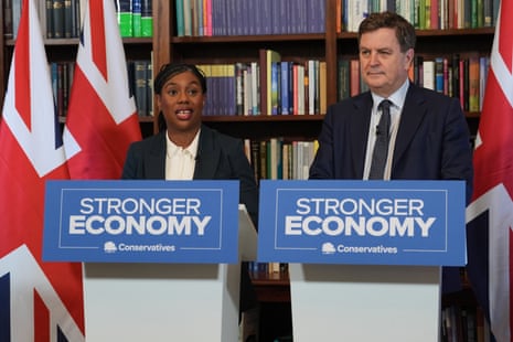 Kemi Badenoch and Mel Stride at their press conference at the British Academy in Carlton House Terrace, London.