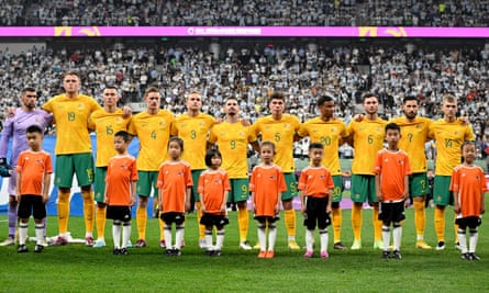 The Socceroos line up ahead of a friendly against Argentina in Beijing earlier this year.
