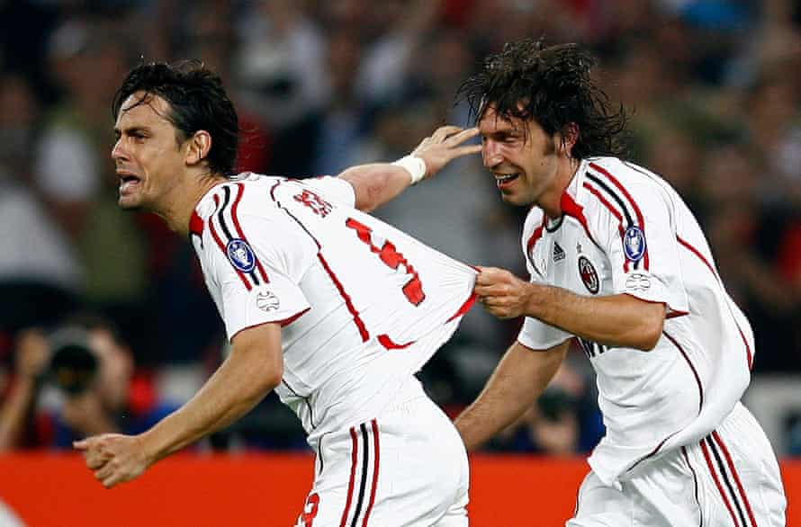 Filippo Inzaghi celebrates after scoring in the Champions League final in 2005.