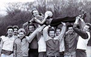 Dave Bassett with the his Wimbledon players in February 1985.