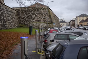 EV charging stations at Kongens Gate near Akershus Festning in Oslo.