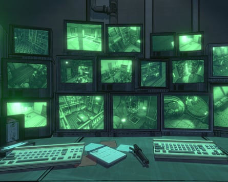 Blue Prince by Tonda Ros took the award for game design. This image shows a series of surveillance screens lit in green