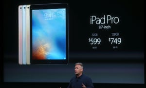 Apple senior vice president of worldwide marketing Phil Schiller announces the new 9.7in iPad pro.