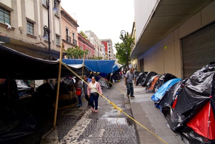 Tents situated near the Zócalo, Mexico City’s largest public square.