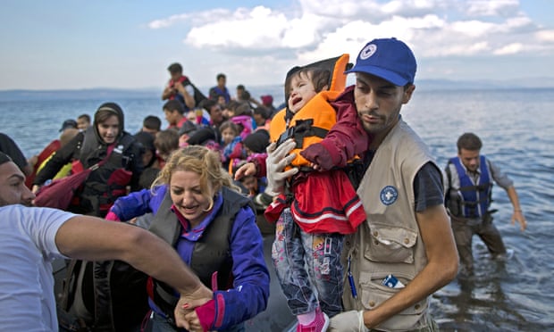 Refugees on the island of Lesbos. UN human rights commissioner Zeid Ra’ad Al Hussein of Jordan criticised the use of dehumanising language in response to the crisis.