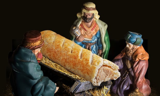 Gold, frankincense and … pastry: the three wise men visit Greggs’ representation of the baby Jesus.