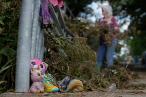 Children’s belongings on a bridge
