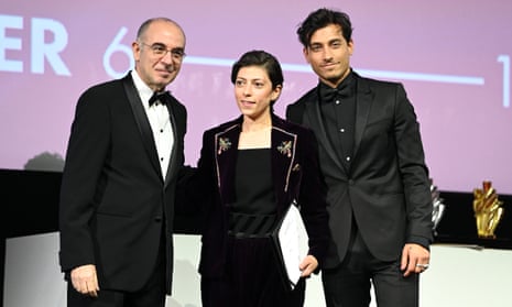 Darin Sallam, centre, receives the special mention award for Farha at the Red Sea International film festival in Saudi Arabia, December.