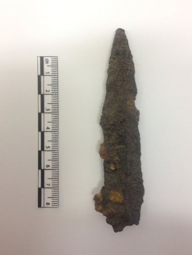 The point of a Roman pilum found in the defensive ditch at Ebbsfleet.