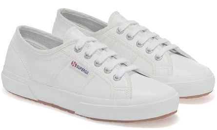 A pair of white trainers on a white background