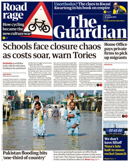 Guardian front page, 30 August 2022