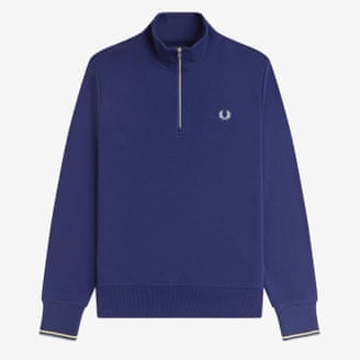 Fred Perry half-zip jumper in royal blue with Fred Perry logo on left breast