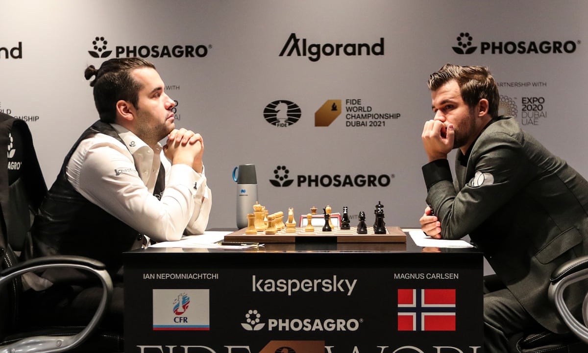 Carlsen and Nepomniachtchi draw chess world title opener after flag furore, World Chess Championship 2021