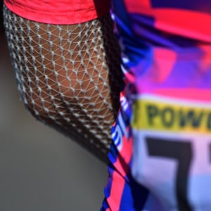 A rider sporting a bandage.