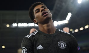 FBL-EUR-C1-LEIPZIG-MAN UTD<br>Manchester United's English striker Marcus Rashford reacts after the UEFA Champions League Group H football match RB Leipzig v Manchester United in Leipzig, eastern Germany, on December 8, 2020. (Photo by ANNEGRET HILSE / POOL / AFP) (Photo by ANNEGRET HILSE/POOL/AFP via Getty Images)