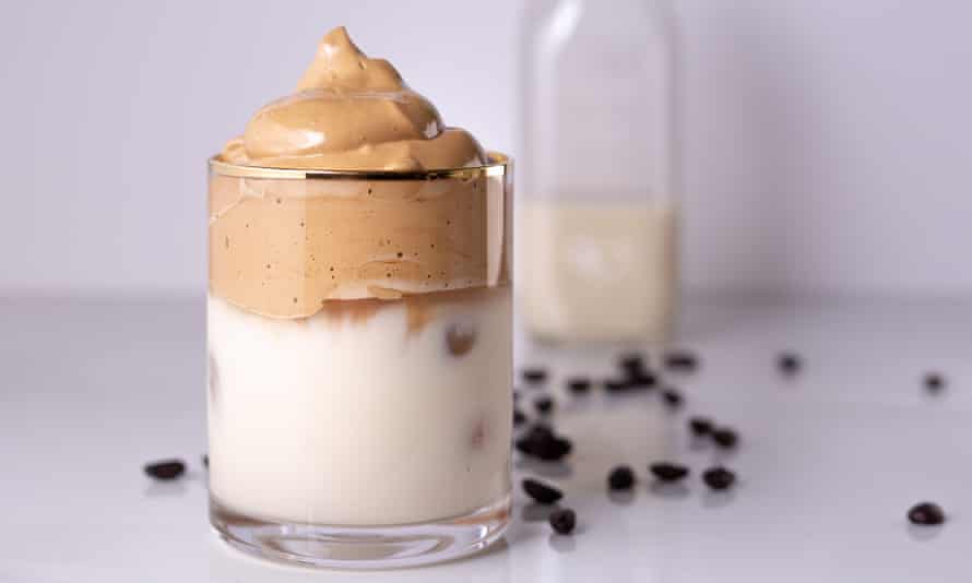 Iced Dalgona coffee, a fluffy whipped coffee that shot to popularity on the app.