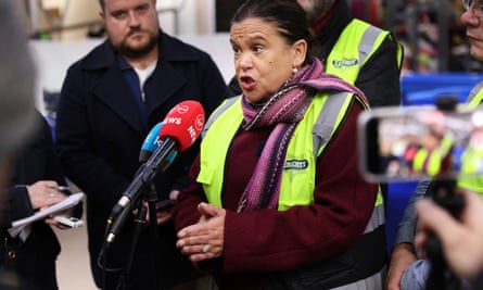 Sinn Féin leader Mary Lou McDonald speaks to the media