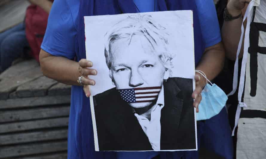 A demonstration in support of Julian Assange in Athens on Monday.