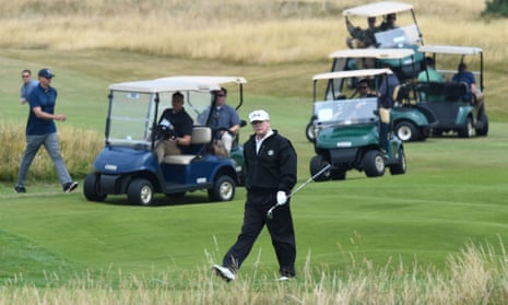 The US president playing a round at his Trump Turnberry course in Scotland in 2018.