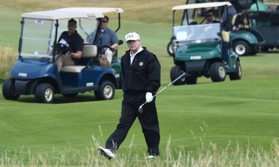 Donald Trump plays a round of golf at Turnberry in 2018