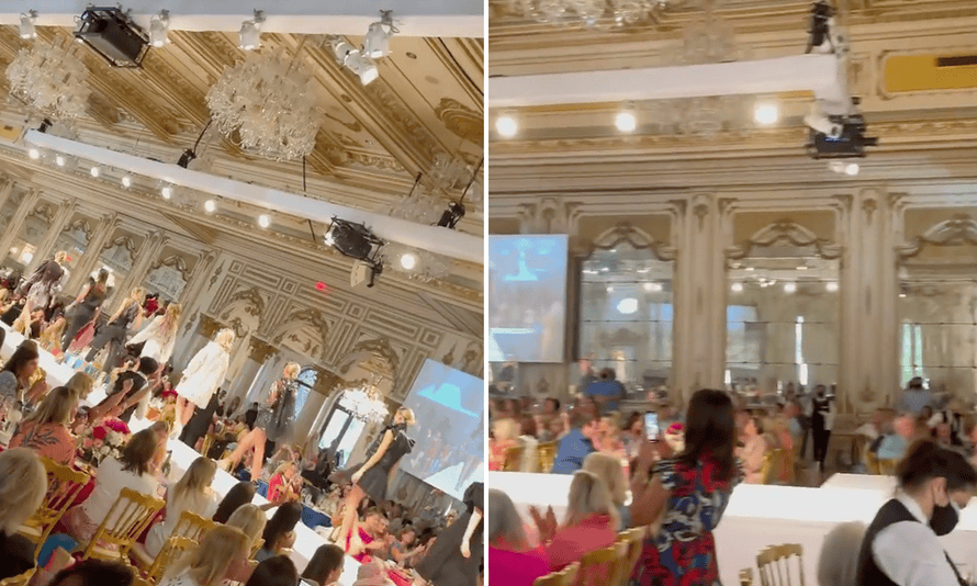In one video uploaded by an Instagram user, a busy fashion show takes place at Mar-a-Lago