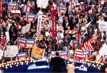 Ronald Reagan makes a speech at the Republican National Convention in Detroit, Michigan in July 1980.