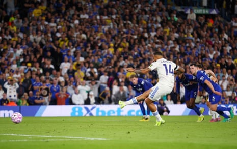 Leeds United’s Lukas Nmecha slots home from the penalty spot to open the scoring.