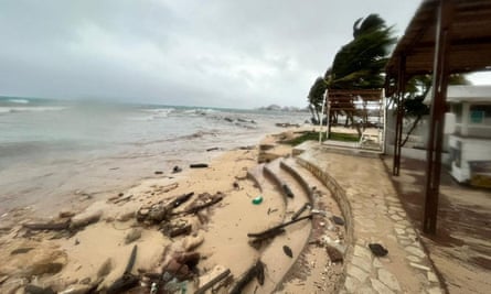 Palm trees are buffeted ahead of Julia’s arrival on San Andres Island, Colombia, on Saturday