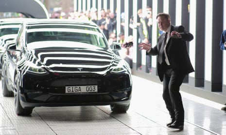 A picture of Tesla CEO Elon Musk at the official opening of the new electric car manufacturing plant, Gigafactory Berlin-Brandenburg, on 22 March 2022.