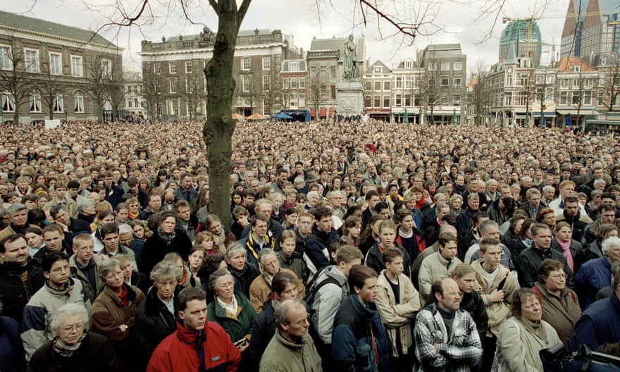 Protesters in the Hague in 2001, while the Dutch government was debating the legalisation of euthanasia, which passed in 2002.
