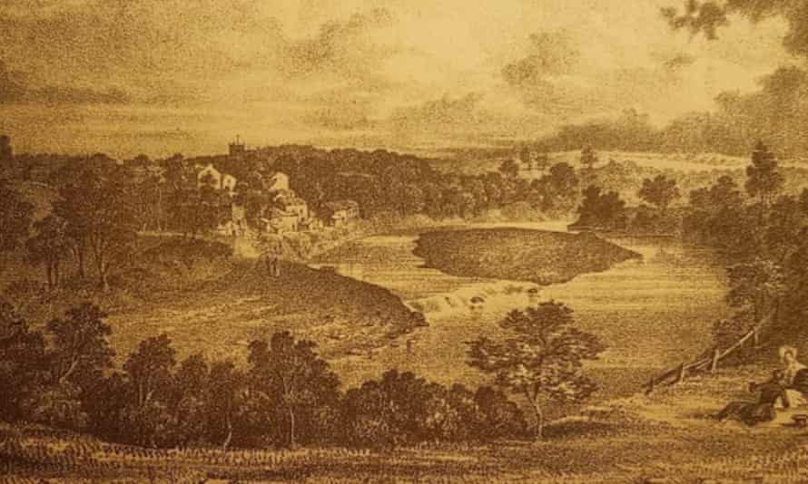 A view towards the industrial area of Kirkby Lonsdale in an etching dated 1849.