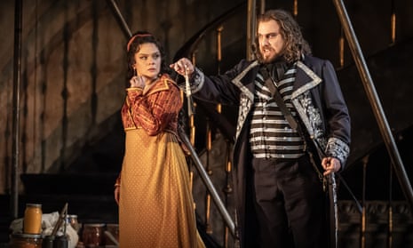 Ausrine Stundyte (Tosca) and Gabriele Viviani (Scarpia) in Tosca at the Royal Opera House.