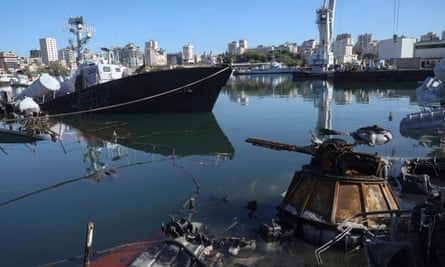 Syrian naval vessels destroyed by an Israeli airstrike last week in the port of Latakia