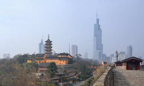 The Jiming Temple and the Nanjing skyline.
