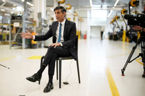 Rishi Sunak at the Jaguar Land Rover HQ in Warwick this afternoon.