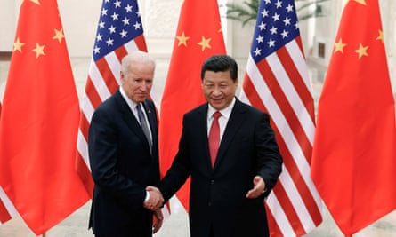 Joe Biden, as US vice-president, meets Xi Jinping inside the Great Hall of the People in Beijing in 2013.